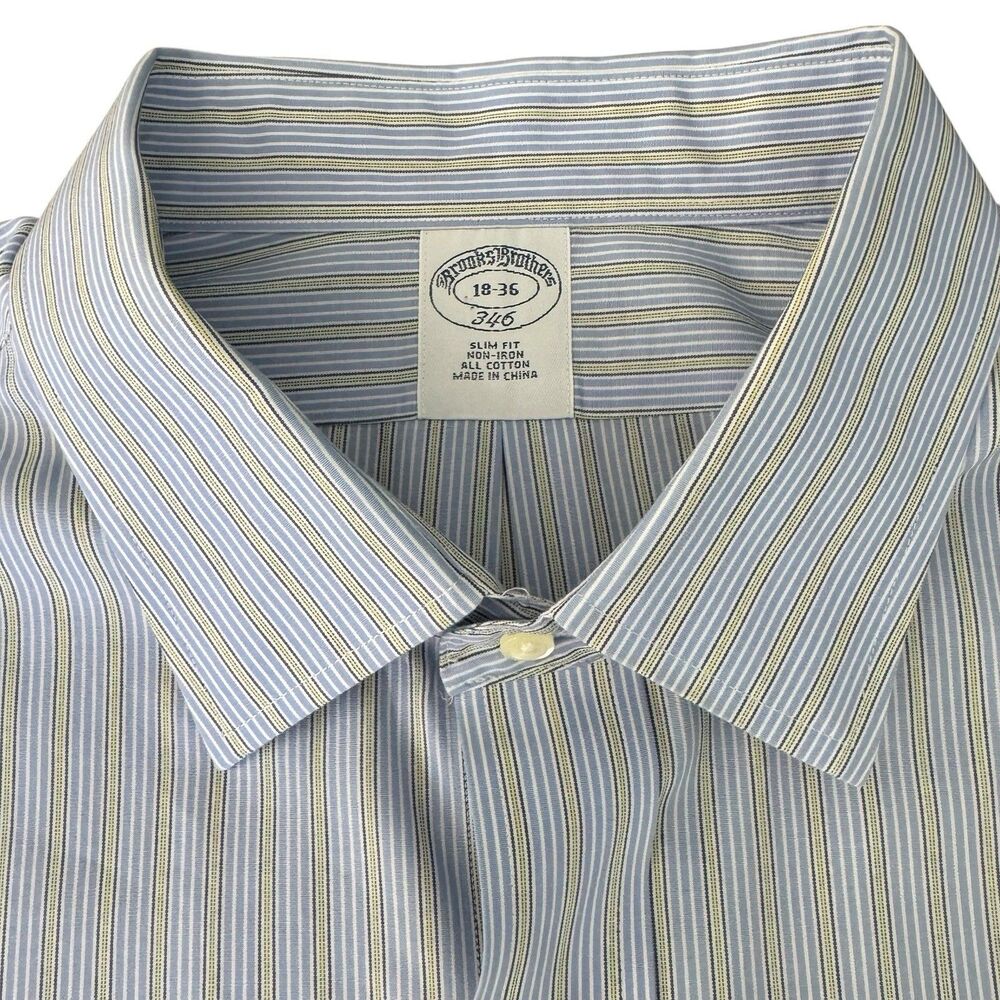 Brooks Brothers Dress Shirt Mens XXL 18-36 Blue French Cuff 346 Slim Fit Cotton - Picture 2 of 7